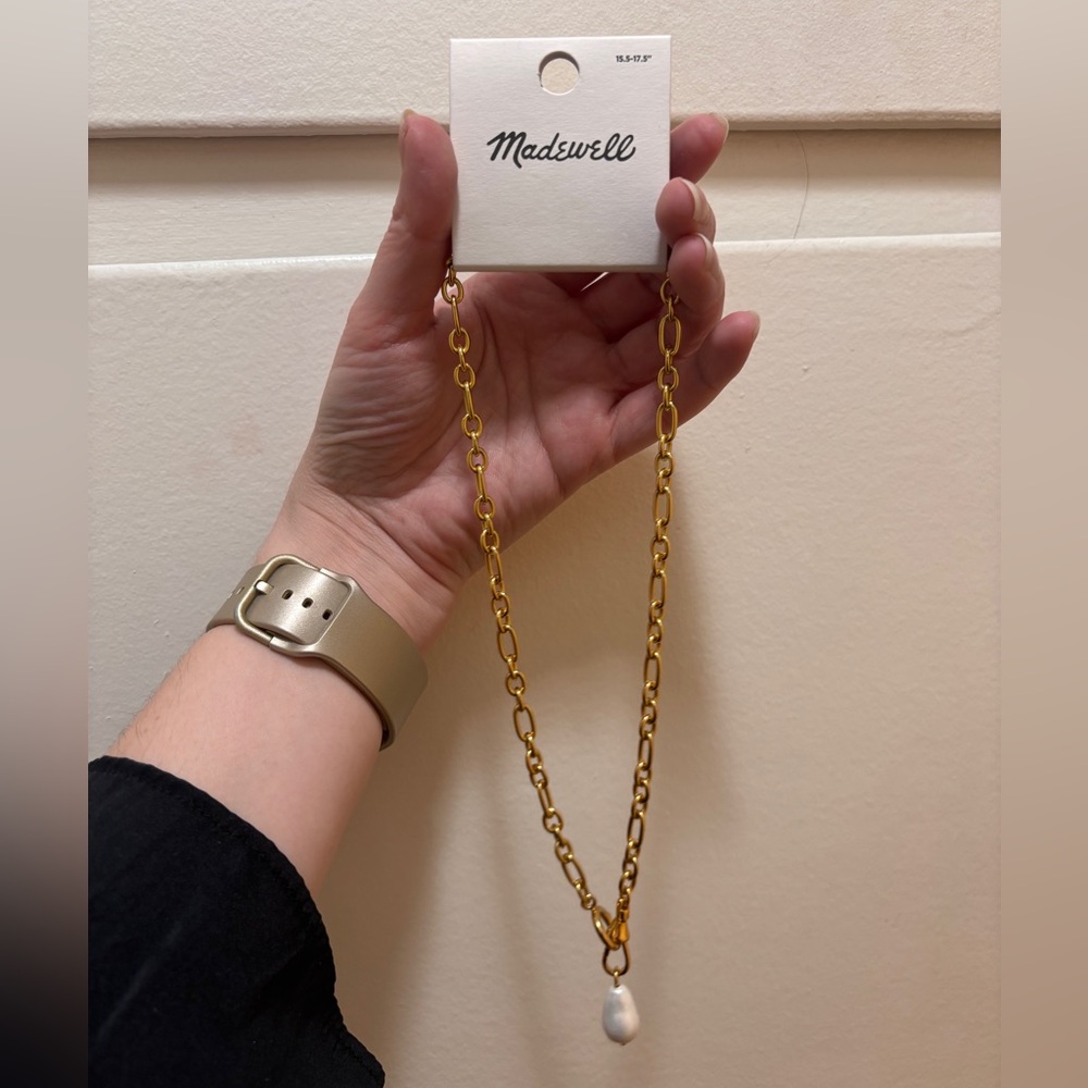 Madewell Gold Chain Necklace with White Pearl Drop - Picture 5 of 6